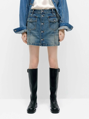 Front Button Denim Skirt Chafe-Free Fit Sleek Design