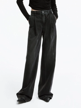 Wide Leg Pleated Jeans Moisture Wicking Technology
