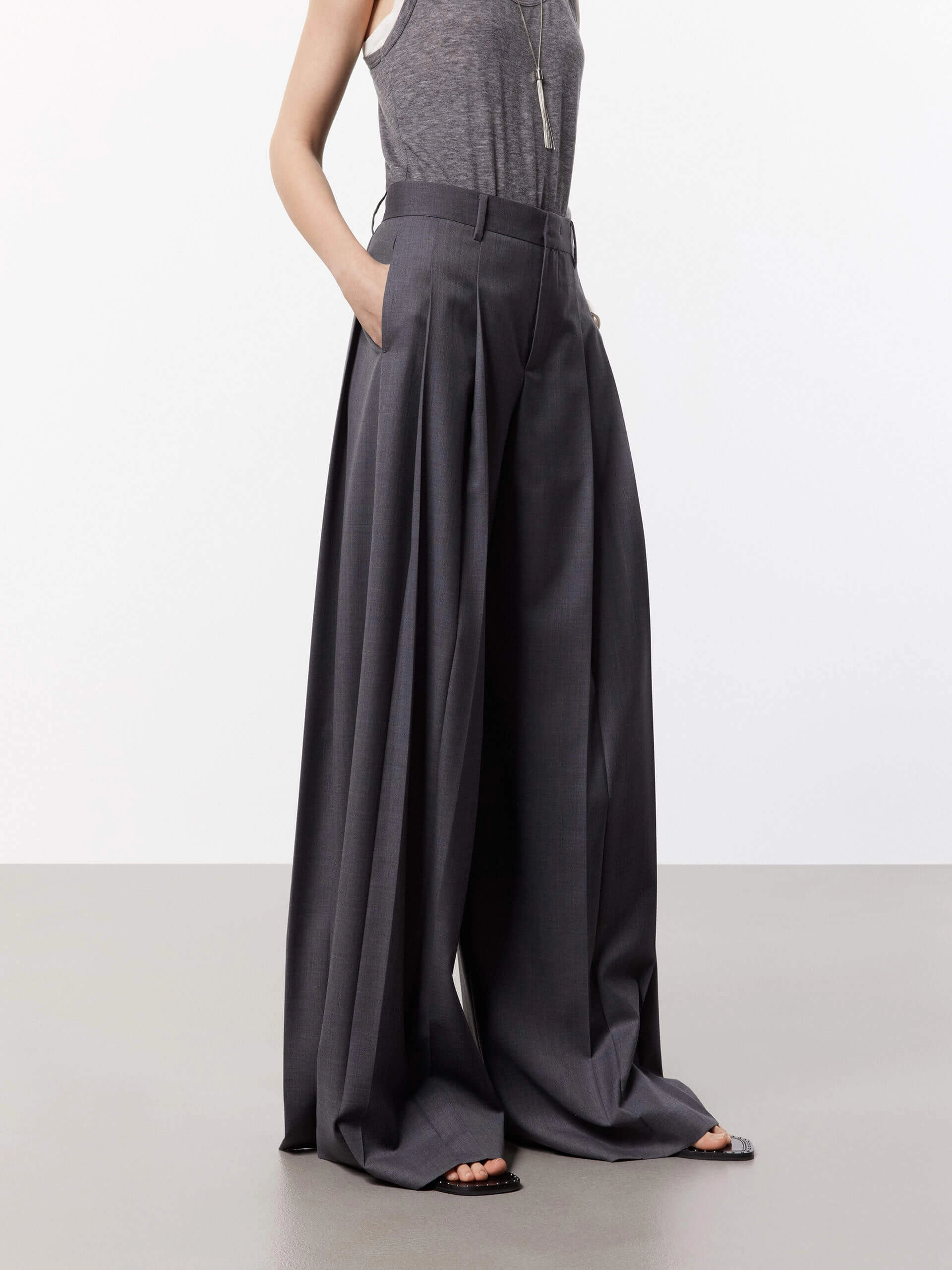 Wide Leg Pleated Pants BreathableLining