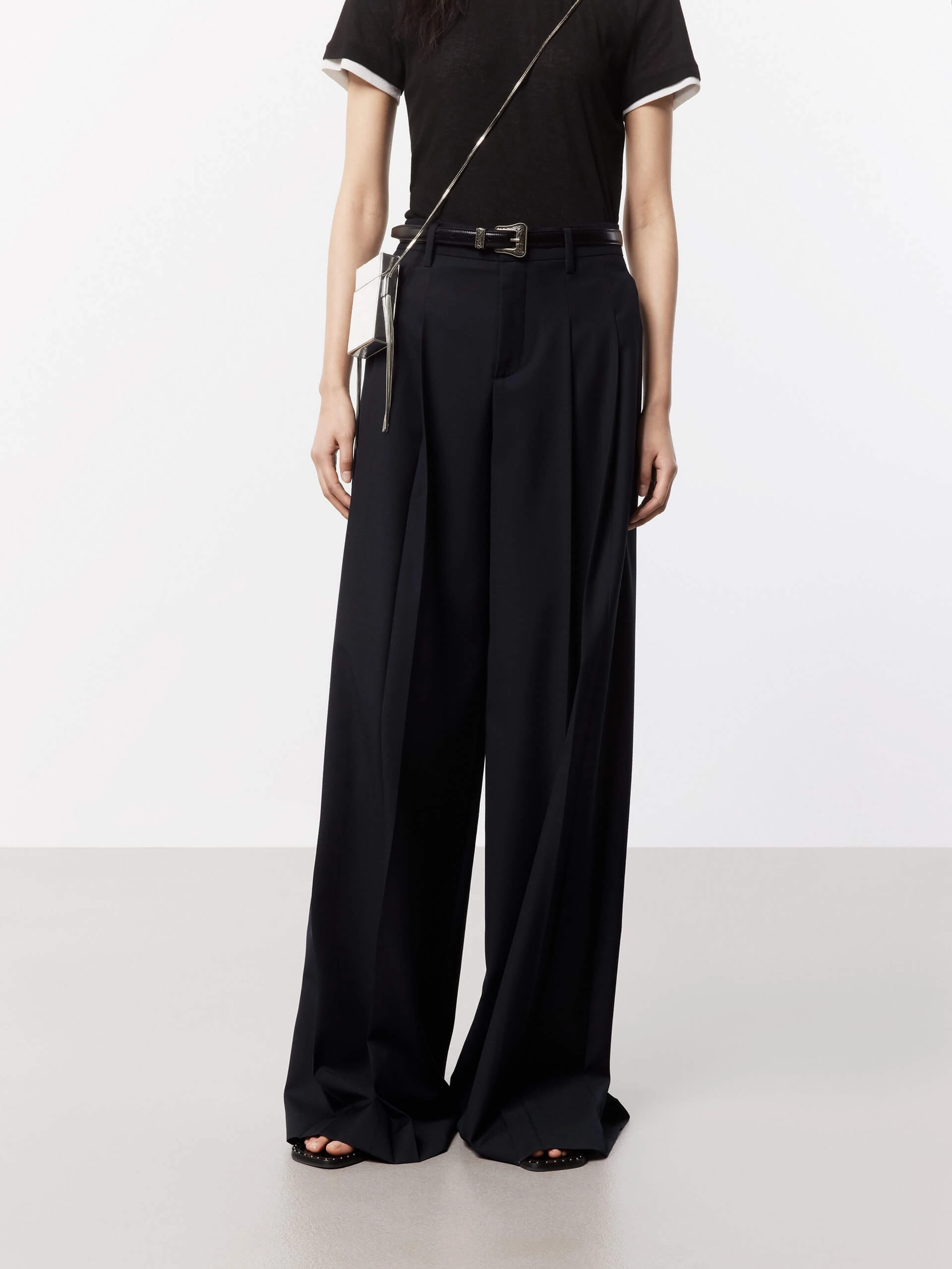 Wrinkle resistant fabric Wide Leg Pleated Pants