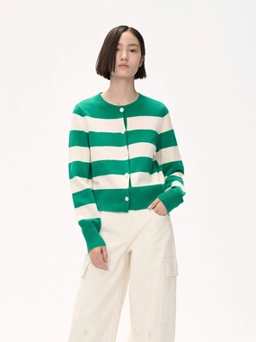 Wide Striped Knit Cardigan Lightweight Weave Material WrinkleFree Weaving
