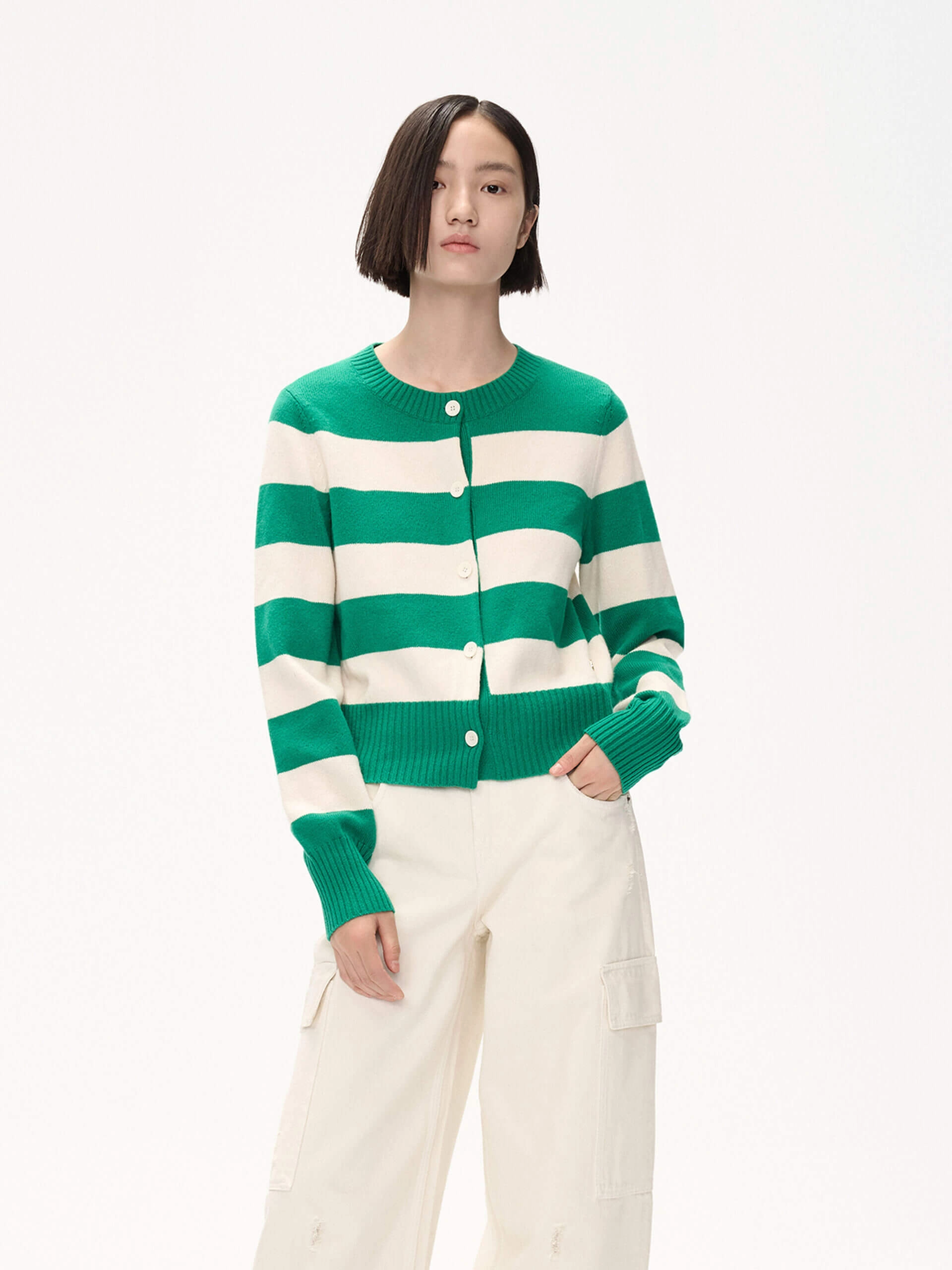 Wide Striped Knit Cardigan Lightweight Weave Material WrinkleFree Weaving