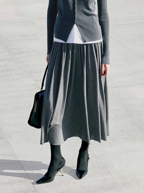 Breathable mesh lining Wide Waist Pleated Skirt