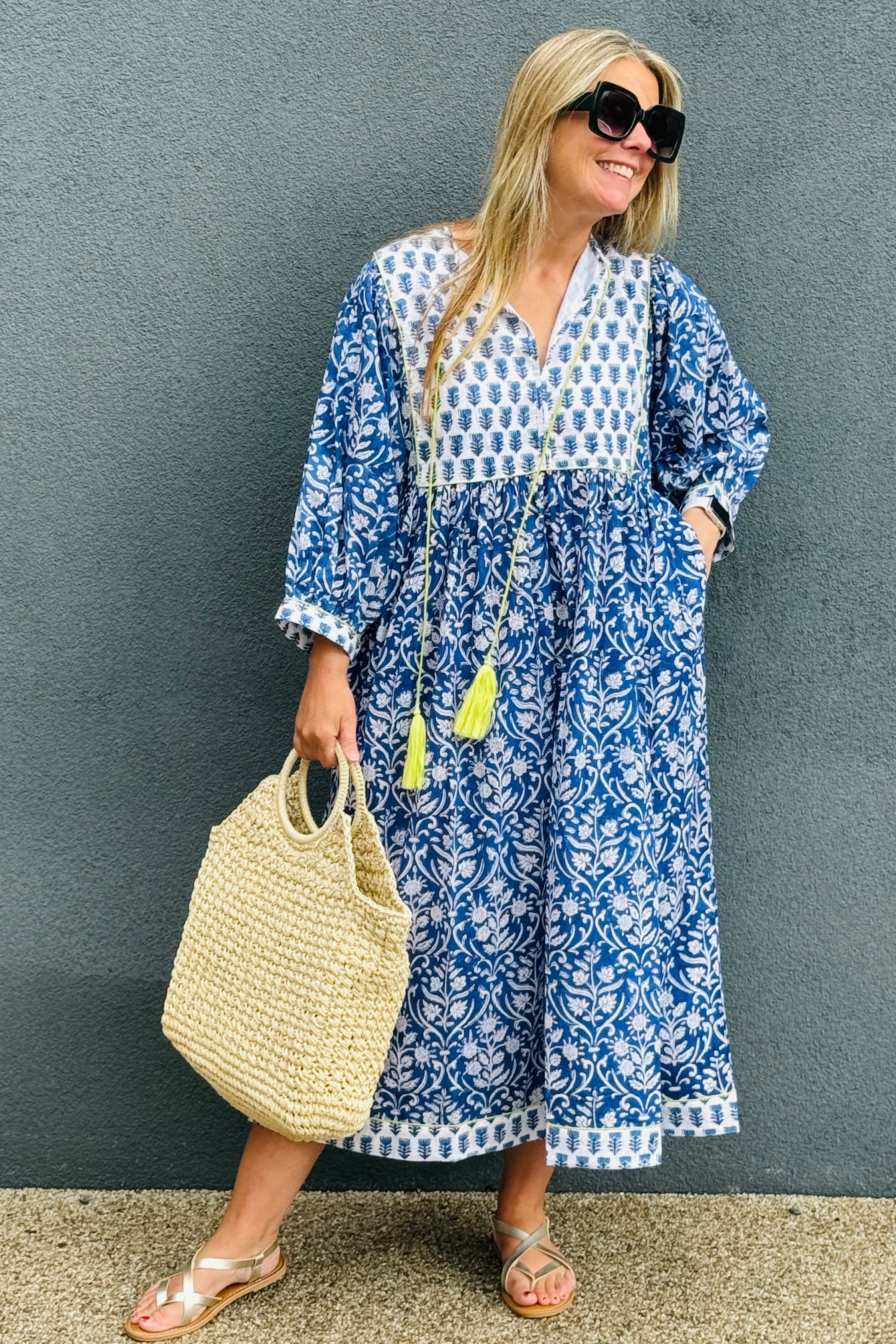 Willow Block Print Kaftan Dress Basic Warm