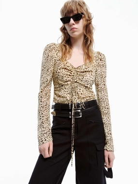 Front Gathered Cropped Top Grid Back Panel TemperatureRegulating Material