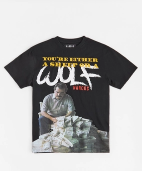 Narcos Wolf Short Sleeve Tee - Black Compact Weave Fabric