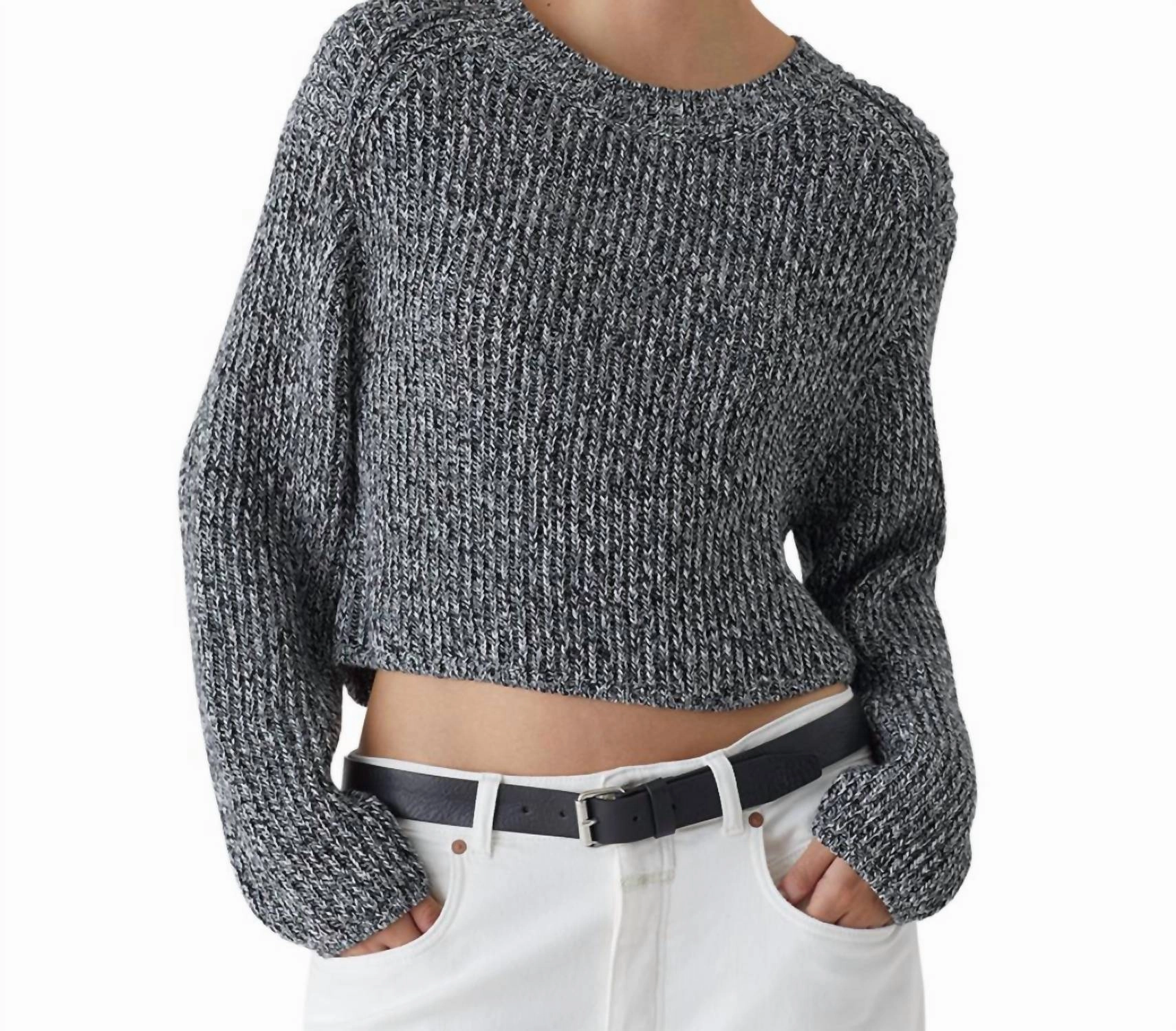 Pure Organic Cotton Crew Neck Sweater In Black Thermal Insulation