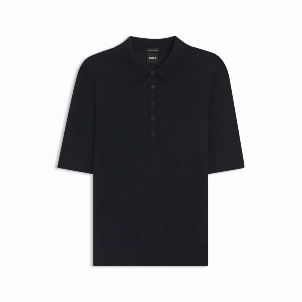 Short-sleeved wool polo sweater with moisture management Wrinkle Resistant Knit