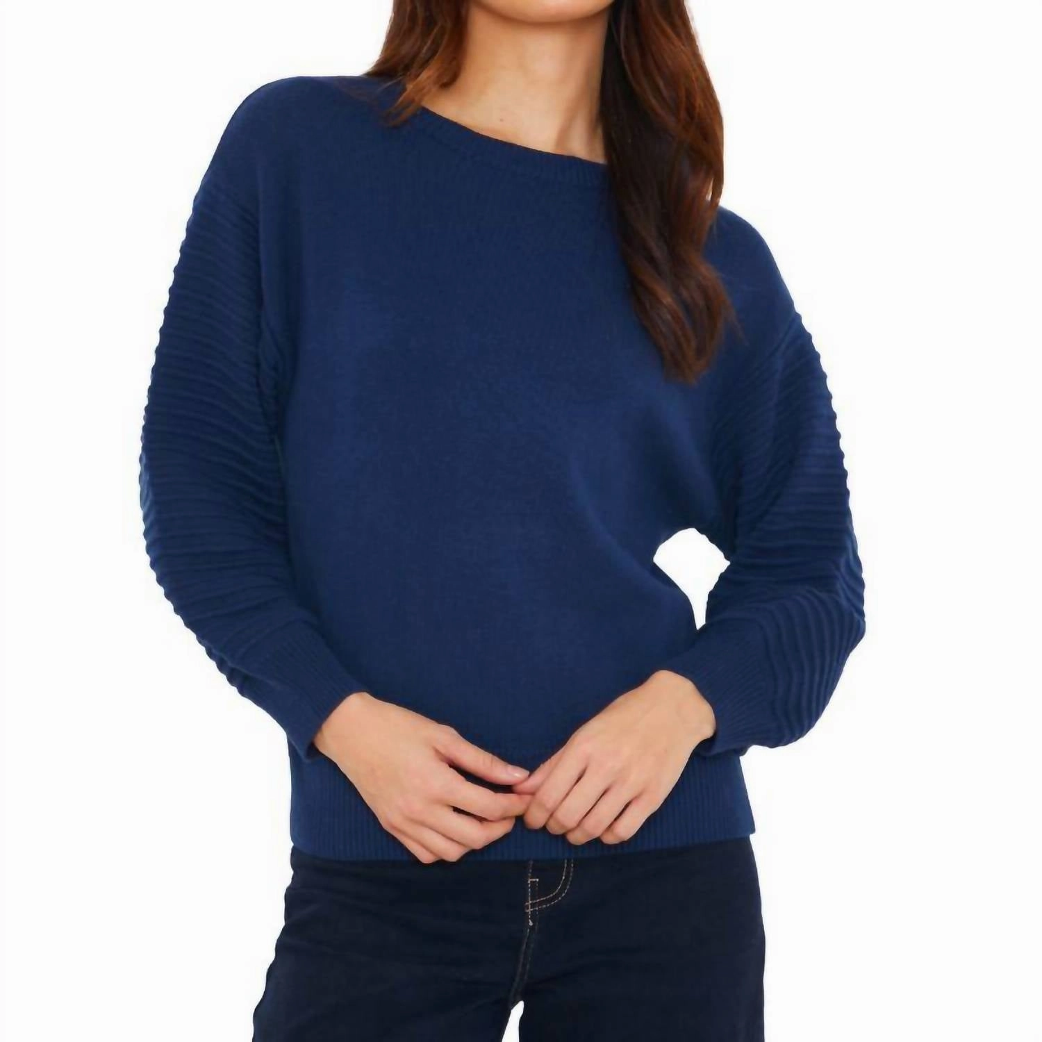 Wispr Textured Balloon Sleeve Crew Sweater In Hello Sailor Cold Weather Must-Have Comfy Layered Wear