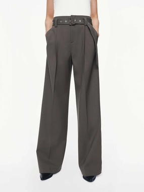 Side slits High Rise With Belt Straight Trousers