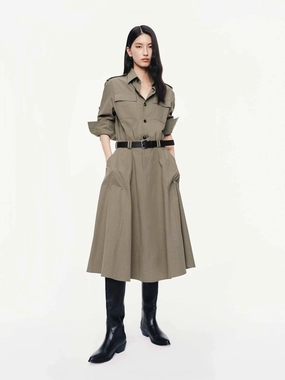 With Belt Trench Dress Dropped-Waist Chic Comfort Wear