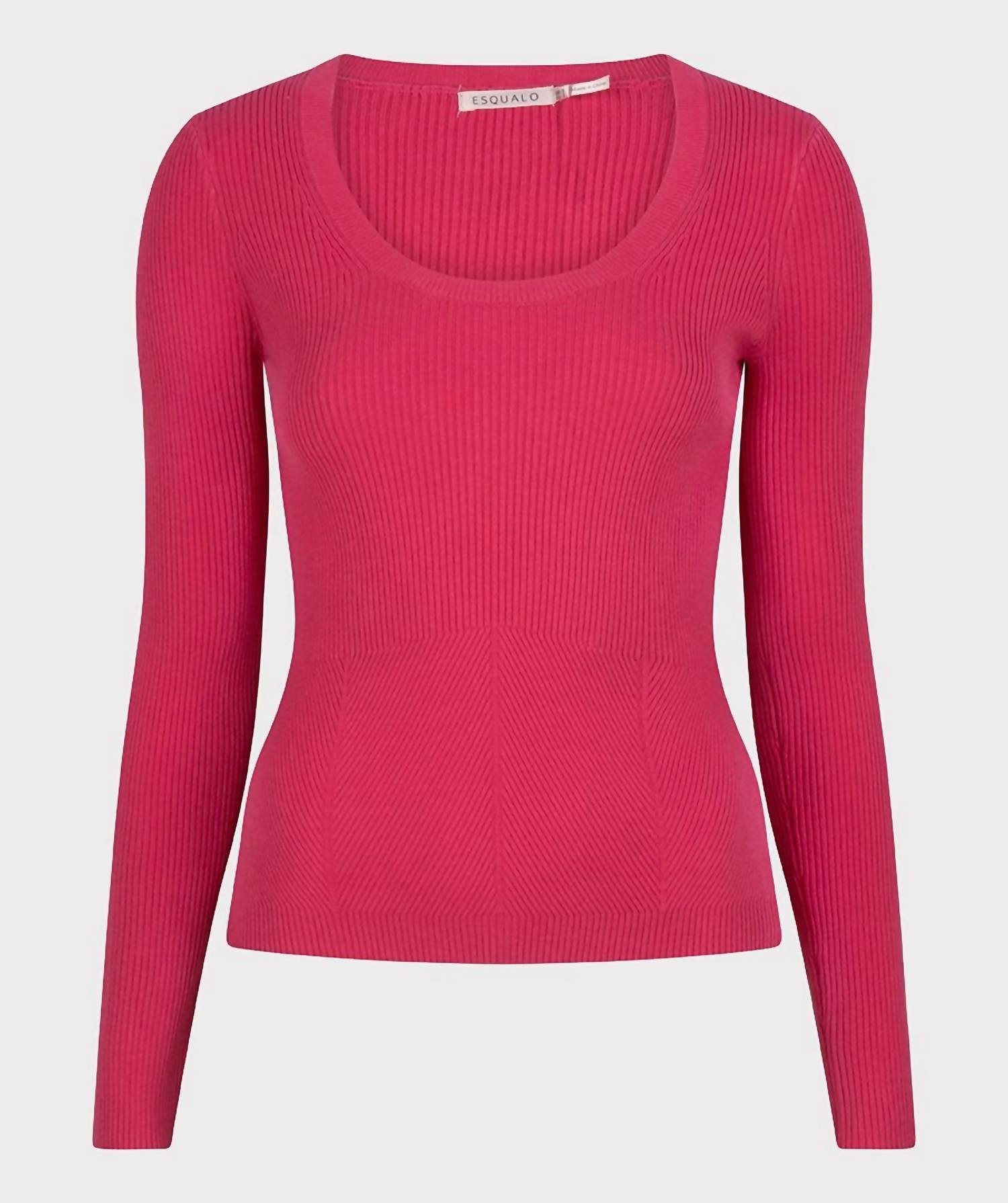 Versatile Knit Modern Knit Women's Deep Round Neck Sweater In Fuchsia