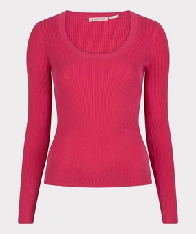 Versatile Knit Modern Knit Women's Deep Round Neck Sweater In Fuchsia
