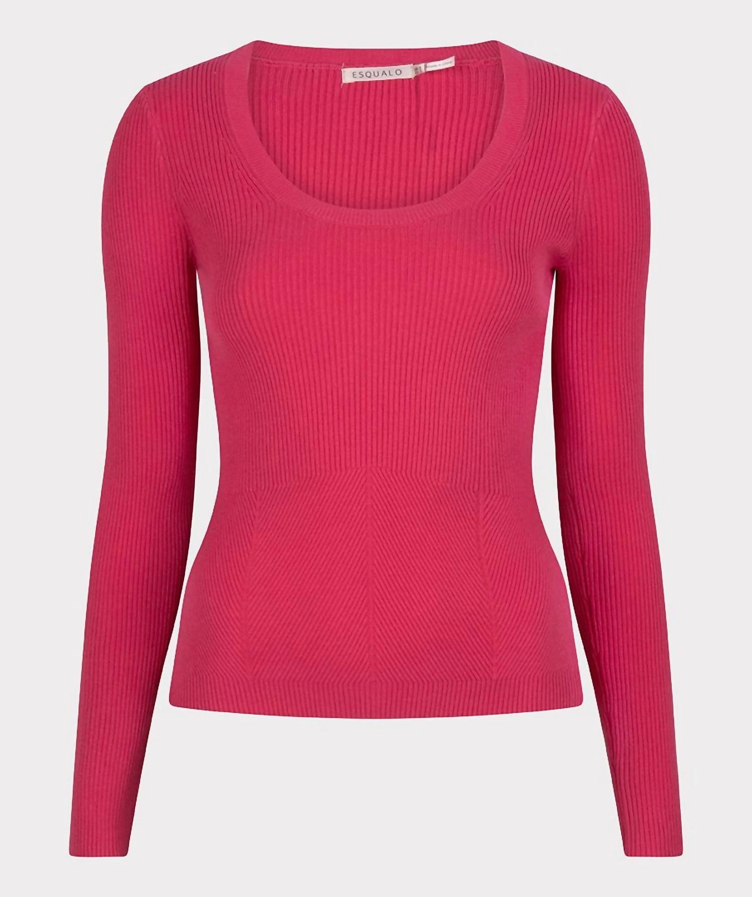 Women's Deep Round Neck Sweater In Fuchsia Breathable Open Weave