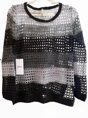 Women's Fishnet Sweater In Black Stretch Knit Technology Knitwear Look