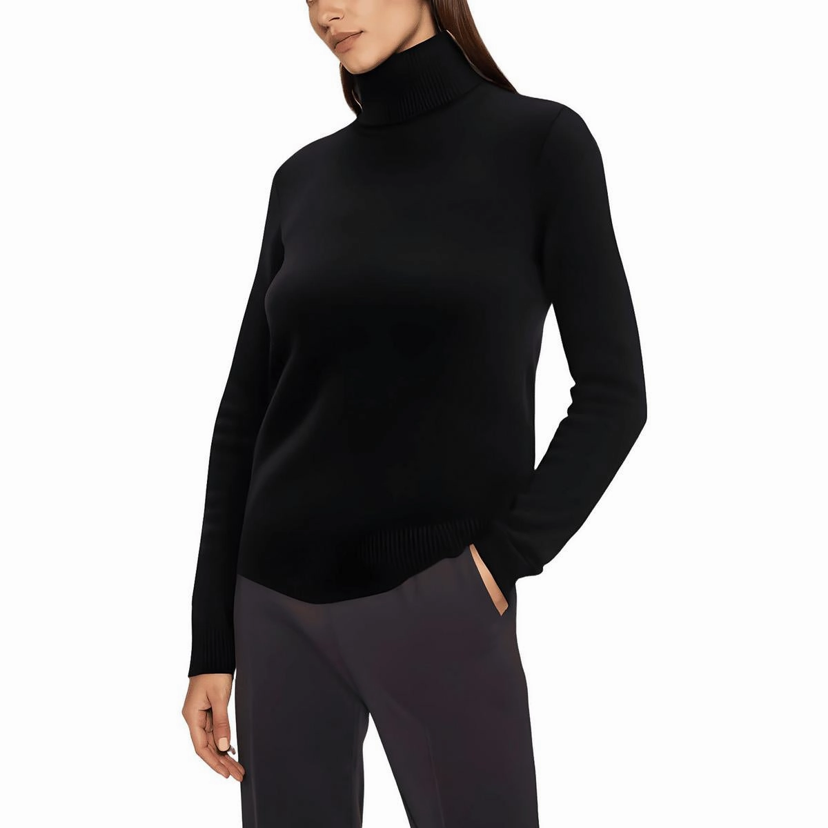 Layered Wearable Loopback Fabric Womens Cashmere Turtleneck Pullover Sweater