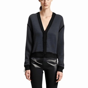 Odor Resistant Material All-Season Comfort Womens Contrast Trim Merino Wool Cardigan Sweater