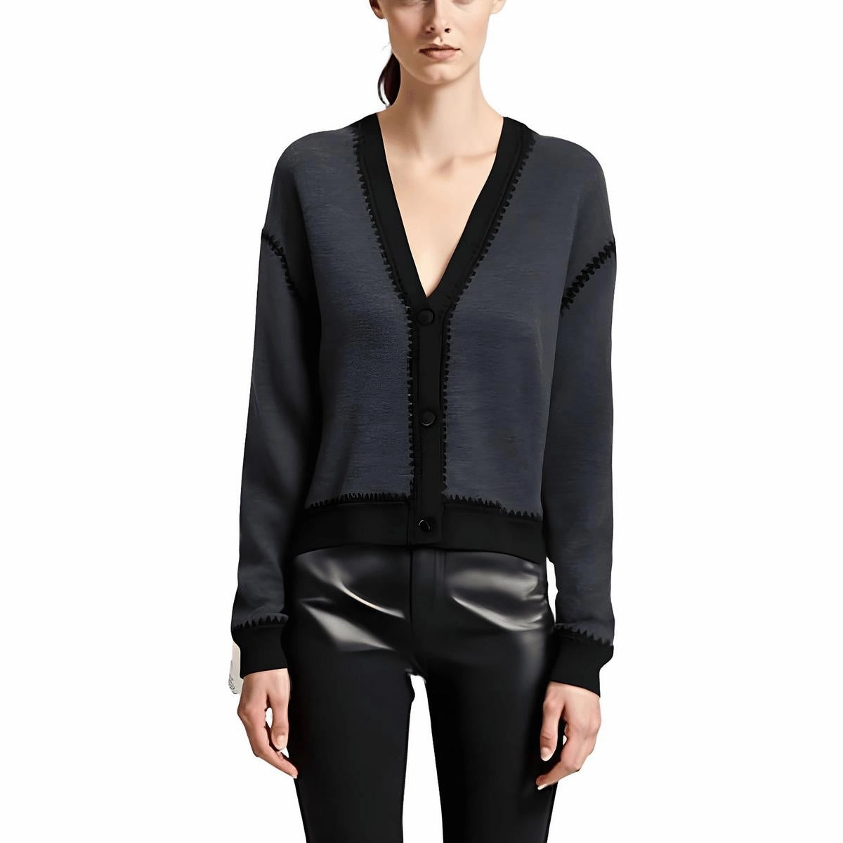 Odor Resistant Material All-Season Comfort Womens Contrast Trim Merino Wool Cardigan Sweater