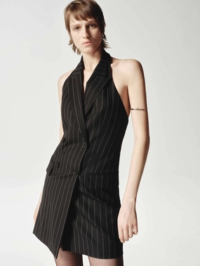 Wool Backless Pinstripe Dress Edgy Layers