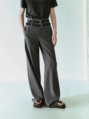 Wool Blend Belt Pants Loose cut Everyday Flex