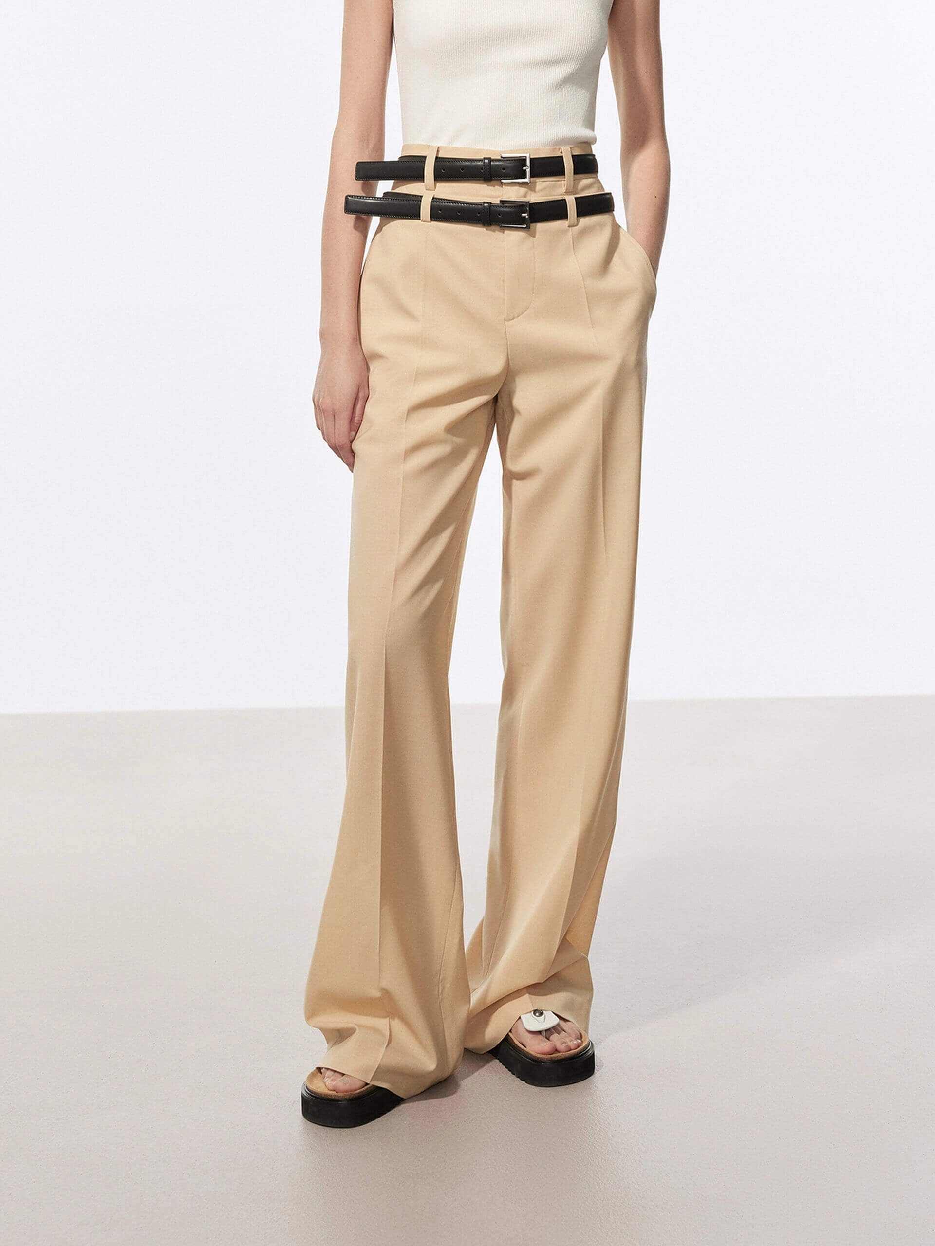 Wool Blend Belt Pants Elasticized Cuffs Utility Fit