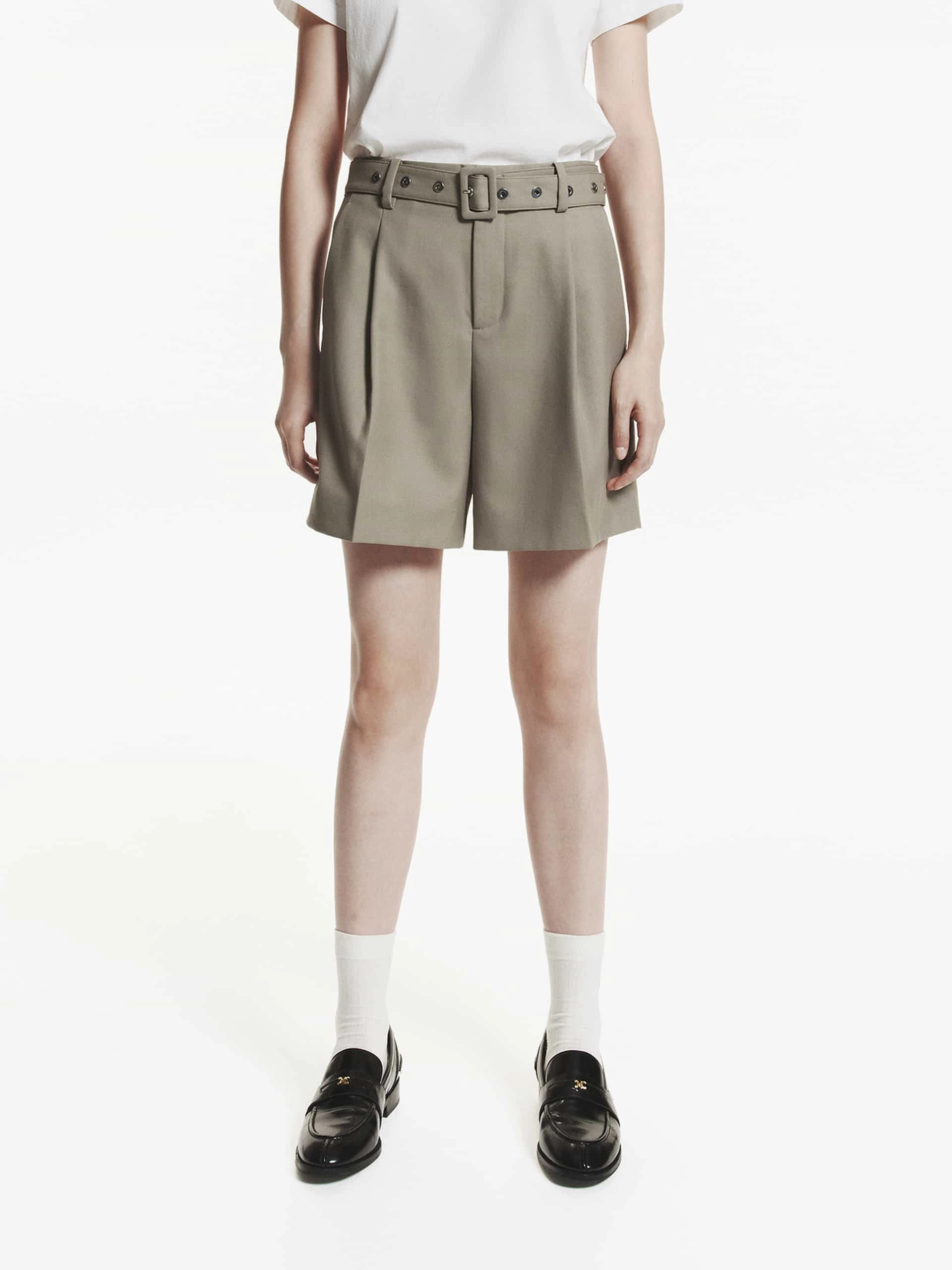 Wool Blend Belt Shorts premium fabric