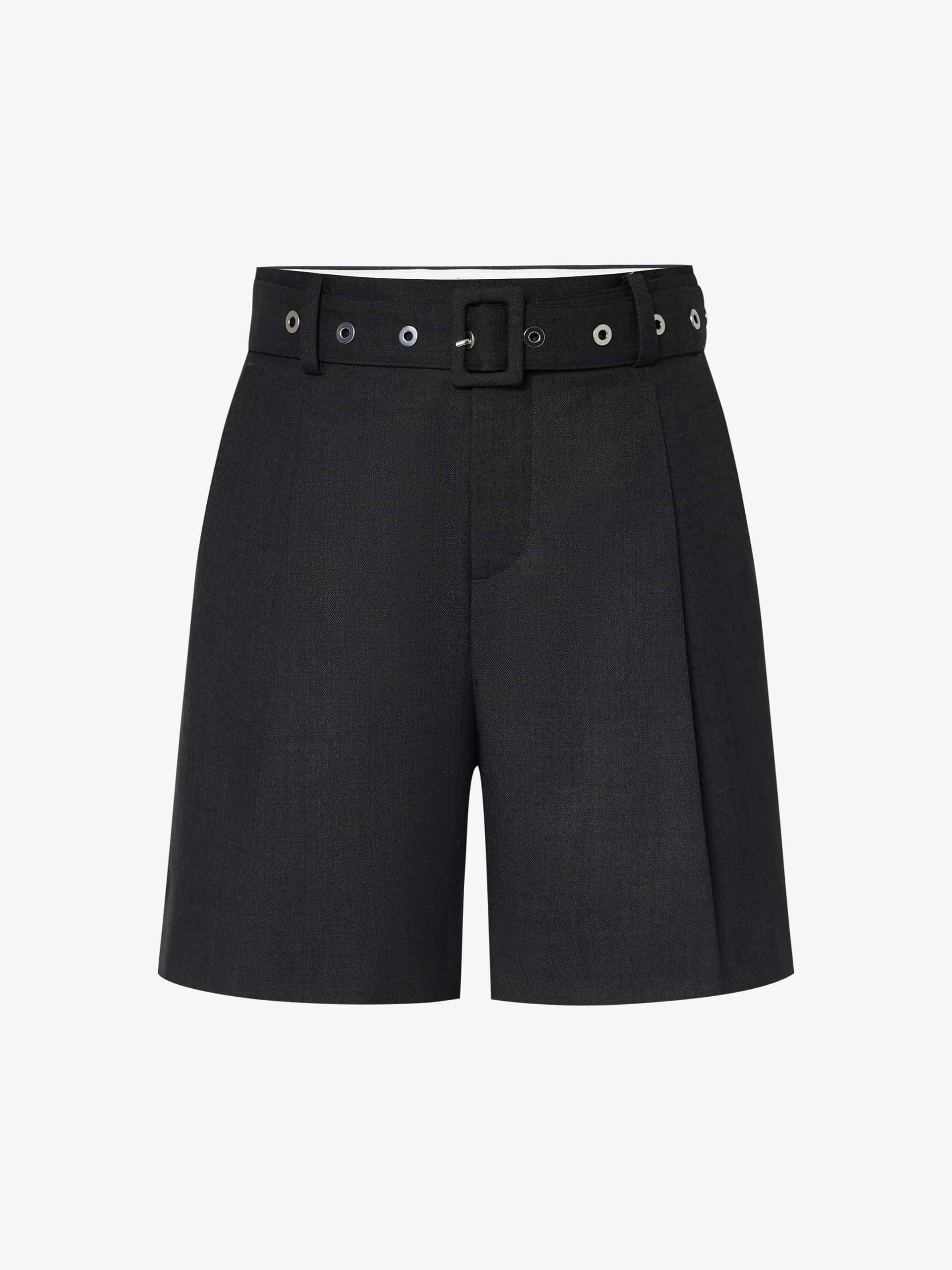 Wool Blend Belt Shorts Reinforced Pockets