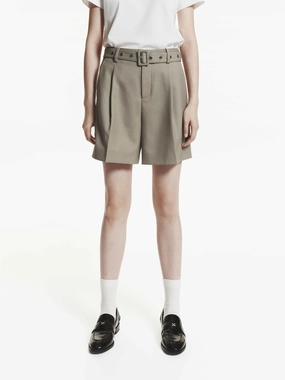 Wool Blend Belt Shorts premium fabric