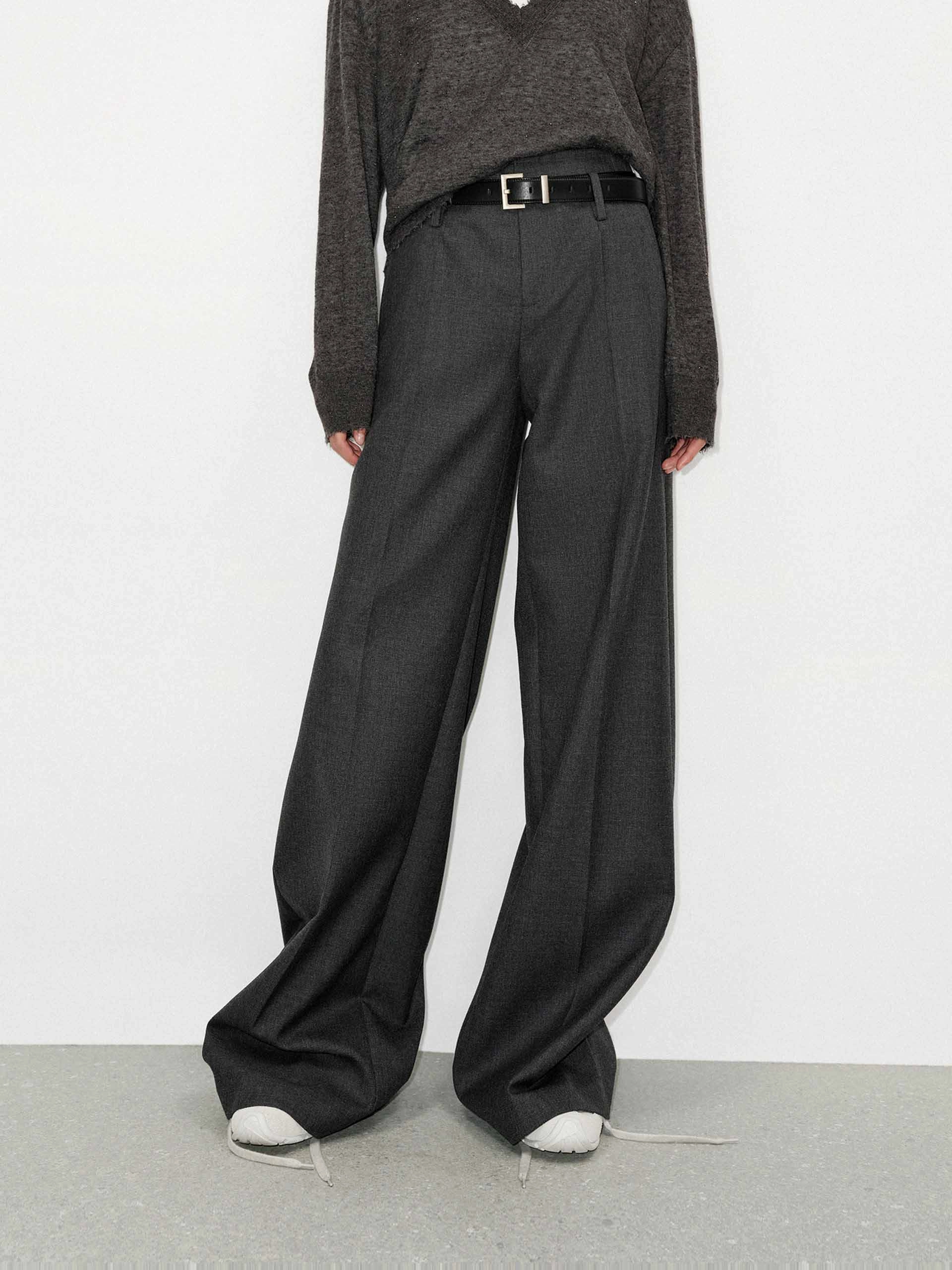 Wool Blend Belted Pants Performance Ready DoubleLayeredFabric