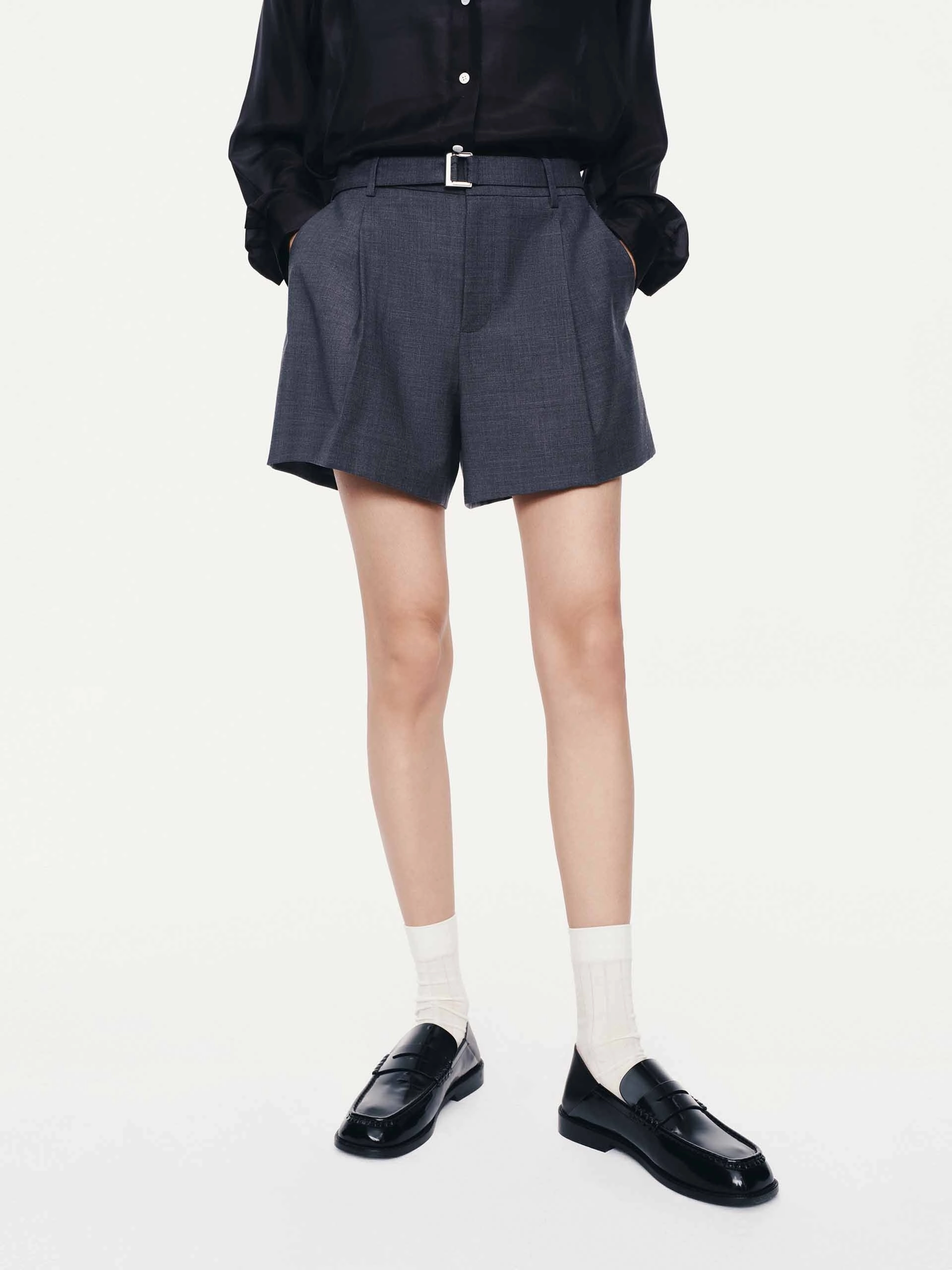 Chafe-Free Fit EasyCareFabric Wool Blend Belted Shorts