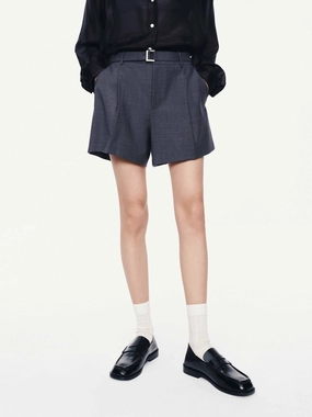 Chafe-Free Fit EasyCareFabric Wool Blend Belted Shorts