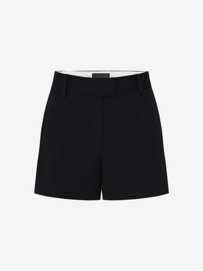 Wool Blend Black Shorts Trendy Waist MachineWashableFabric
