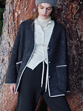 Wool Blend Boucle Knit Cardigan Snag Free Fabric