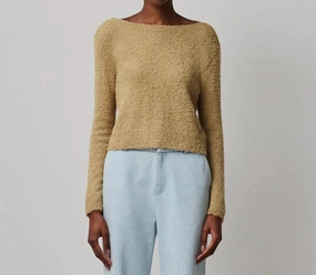 Casual Comfort Wool Blend Boucle Long Sleeve Low Back Sweater In Soft Fawn