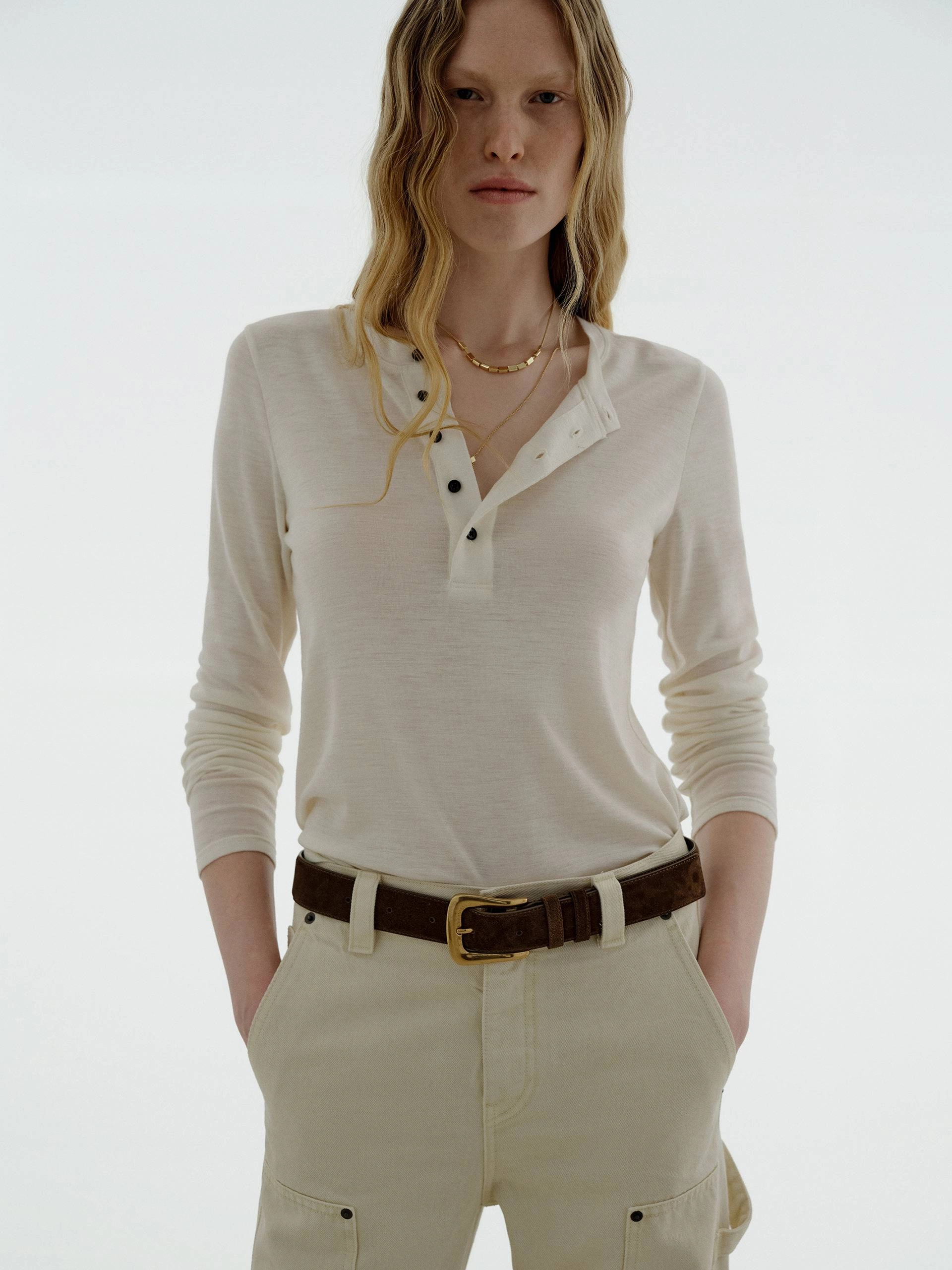 Wool Blend Button Blouse Office Attire PortableOption