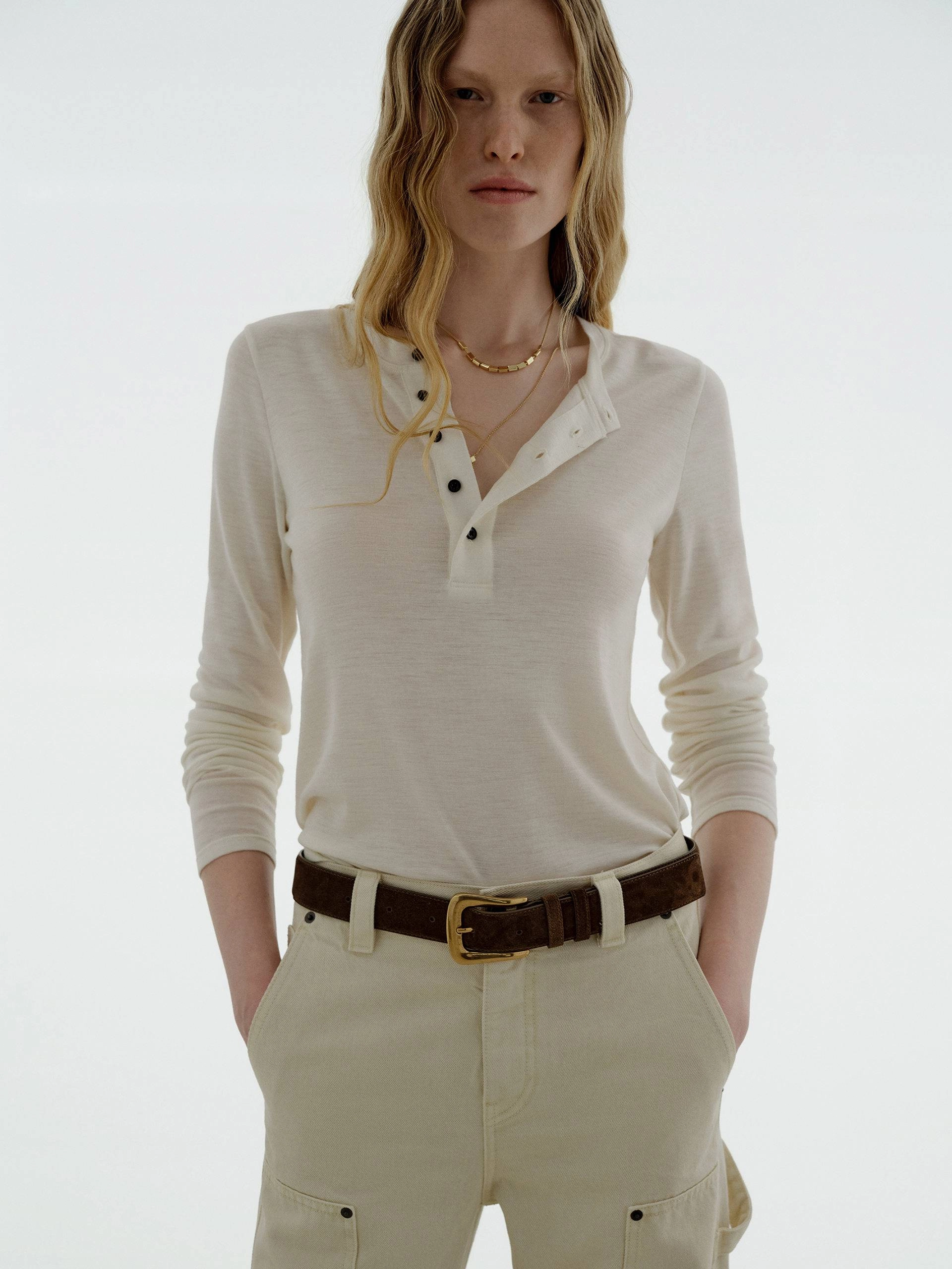 Wool Blend Button Blouse Durable Chainstitch Easy Care Material