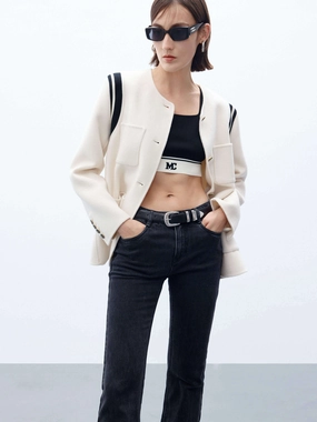 Layered Collar Design Wool Blend Collarless Coat