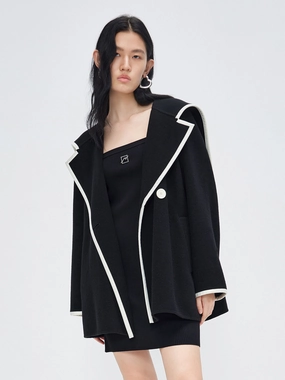 Durable Blend Wool Blend Contrast Pocketed Coat