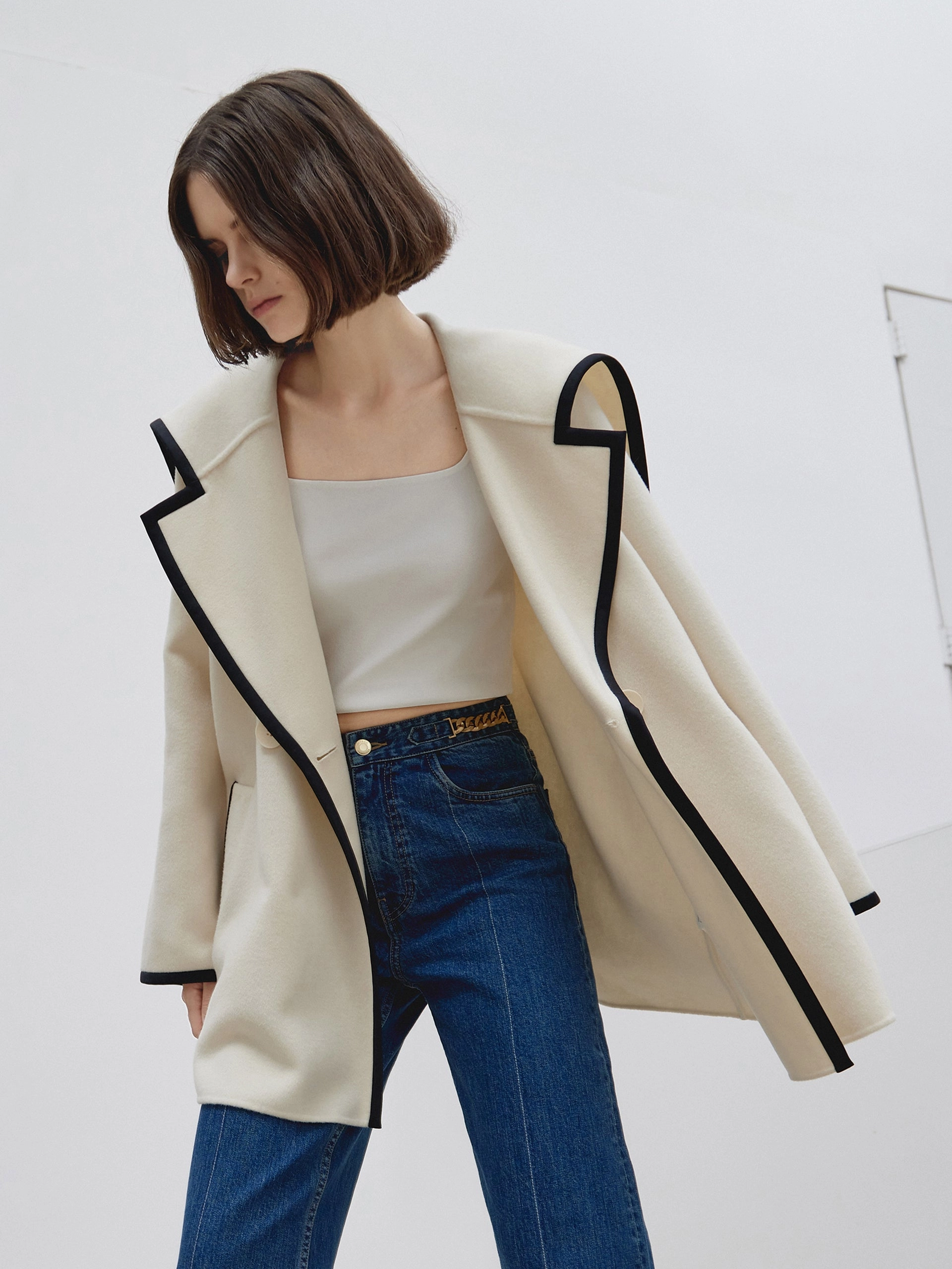 Classic Polo Wool Blend Contrast Pocketed Coat
