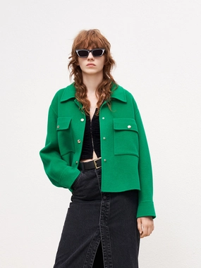 Wool Blend Cropped Jacket Bonded Hemline Quick Dry Technology