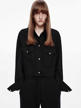 WaterRepellentExterior Packable Technology Wool Blend Cropped Jacket