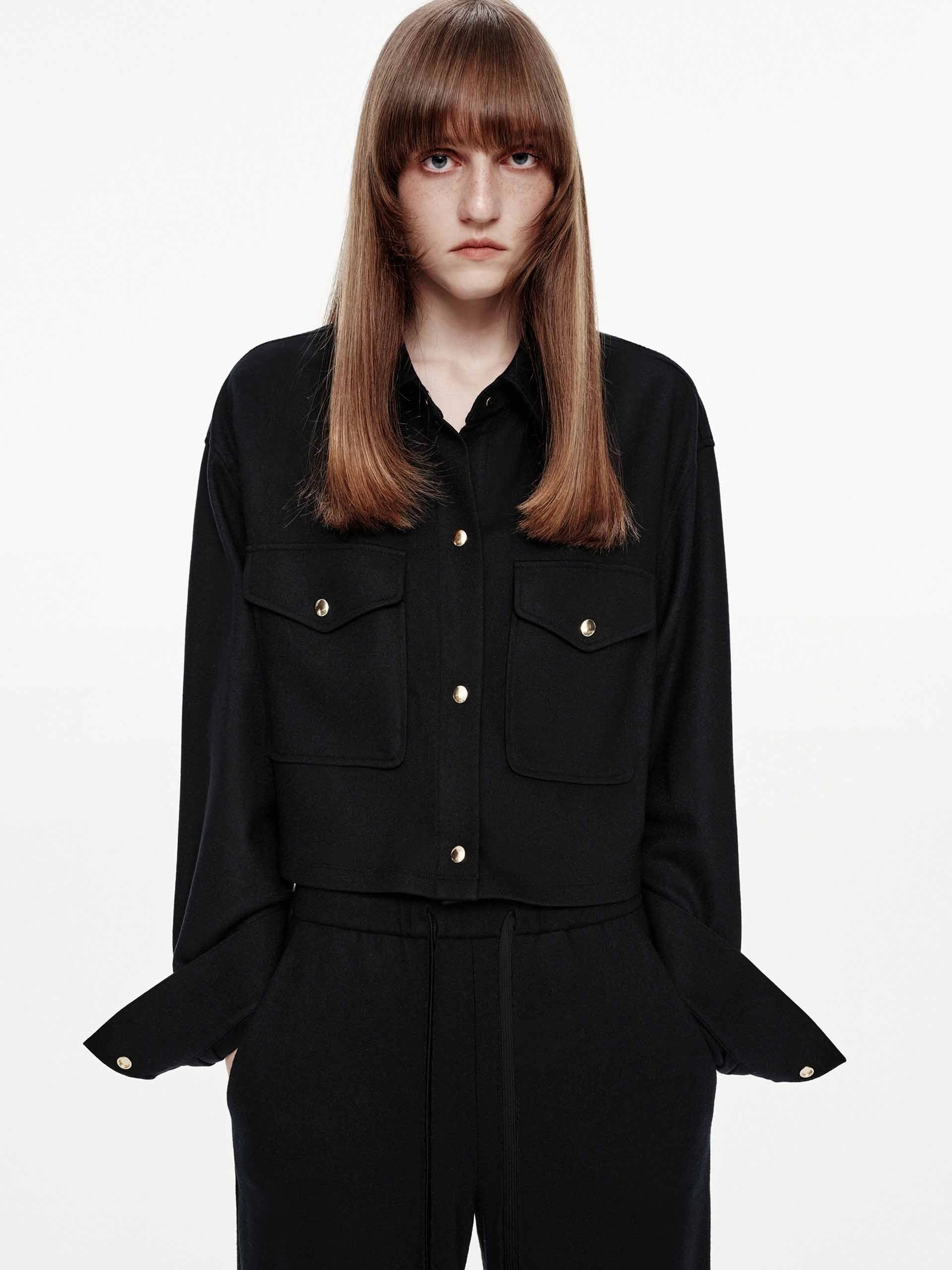 WaterRepellentExterior Packable Technology Wool Blend Cropped Jacket