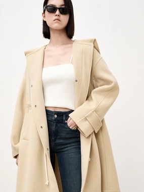 Wool Blend Drawstring Overcoat Rainy Day