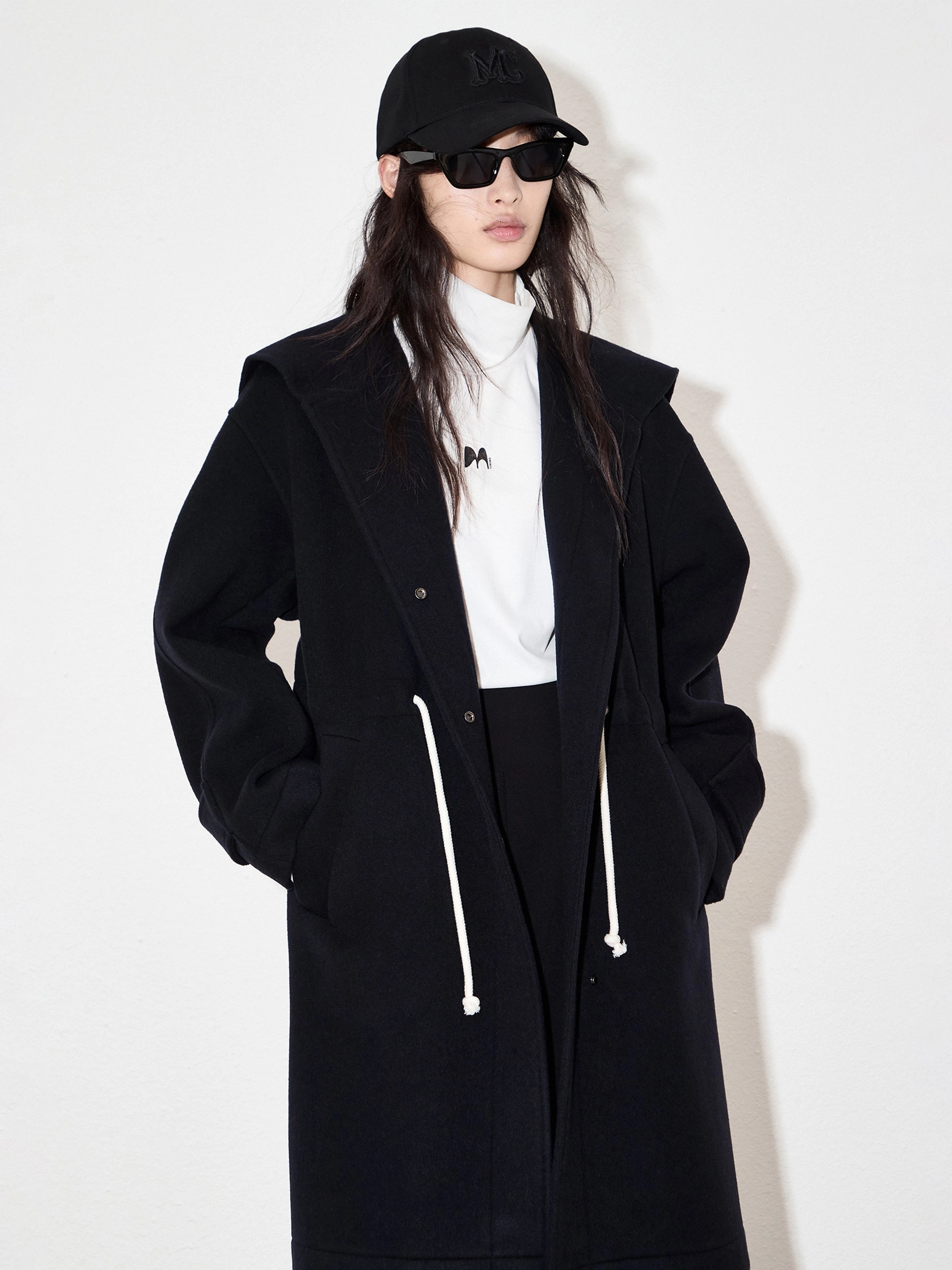 Wool Blend Drawstring Overcoat Non Restrictive Tailoring