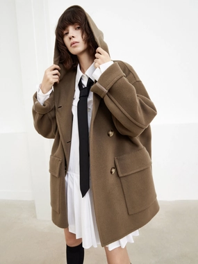 AntiPill Texture Wool Blend Hooded Midi Coat