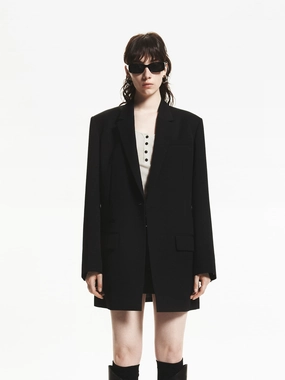 Minimal Travel Look Wool Blend Long Blazer