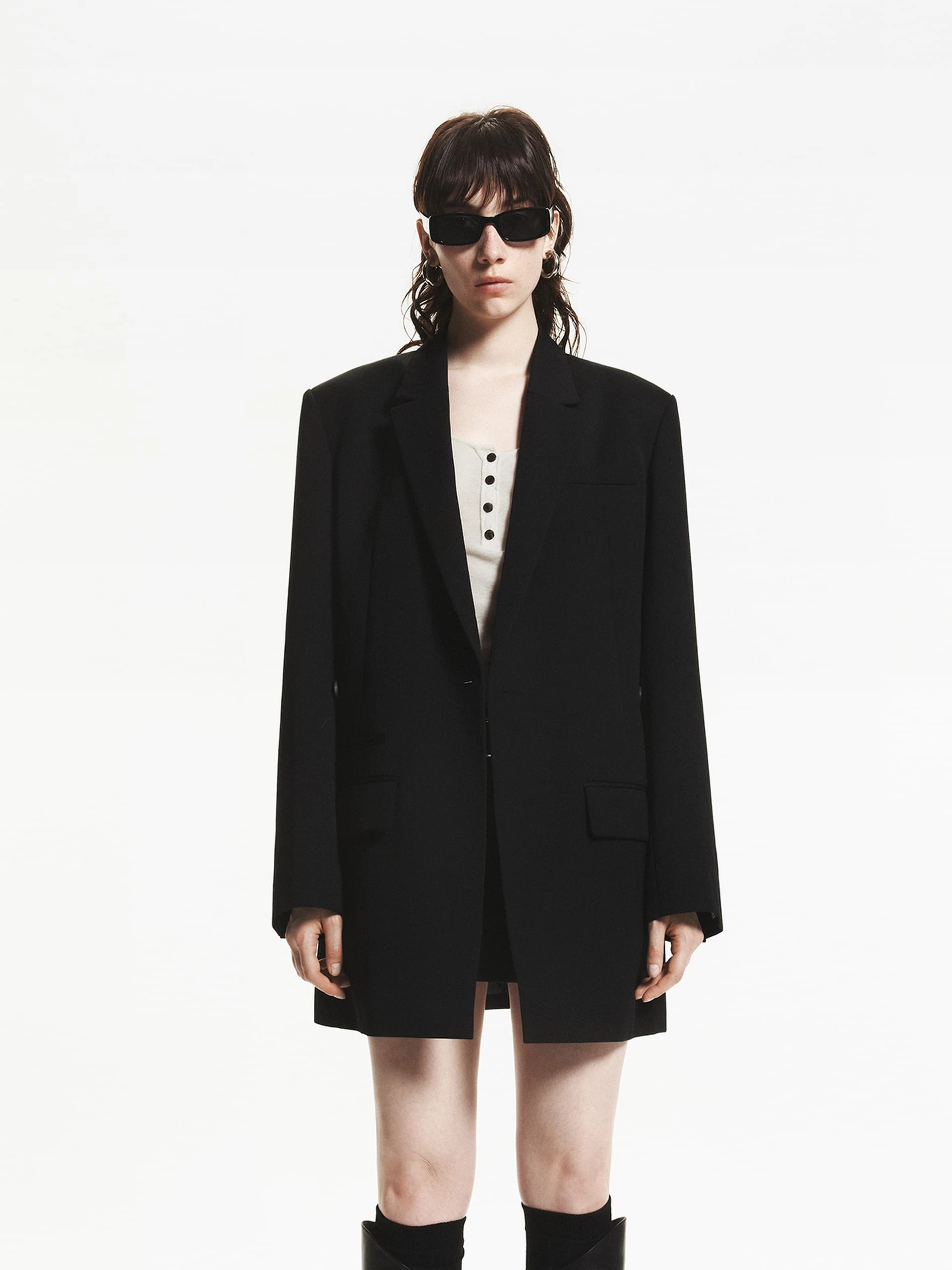 Minimal Travel Look Wool Blend Long Blazer