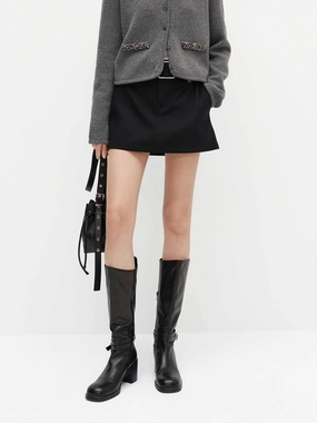 Wool Blend Mini Skirt Stylish Waistband Multi Pocket Configuration