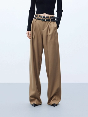 Cozy Look Easy Flex Design Wool Blend Pleated Pants