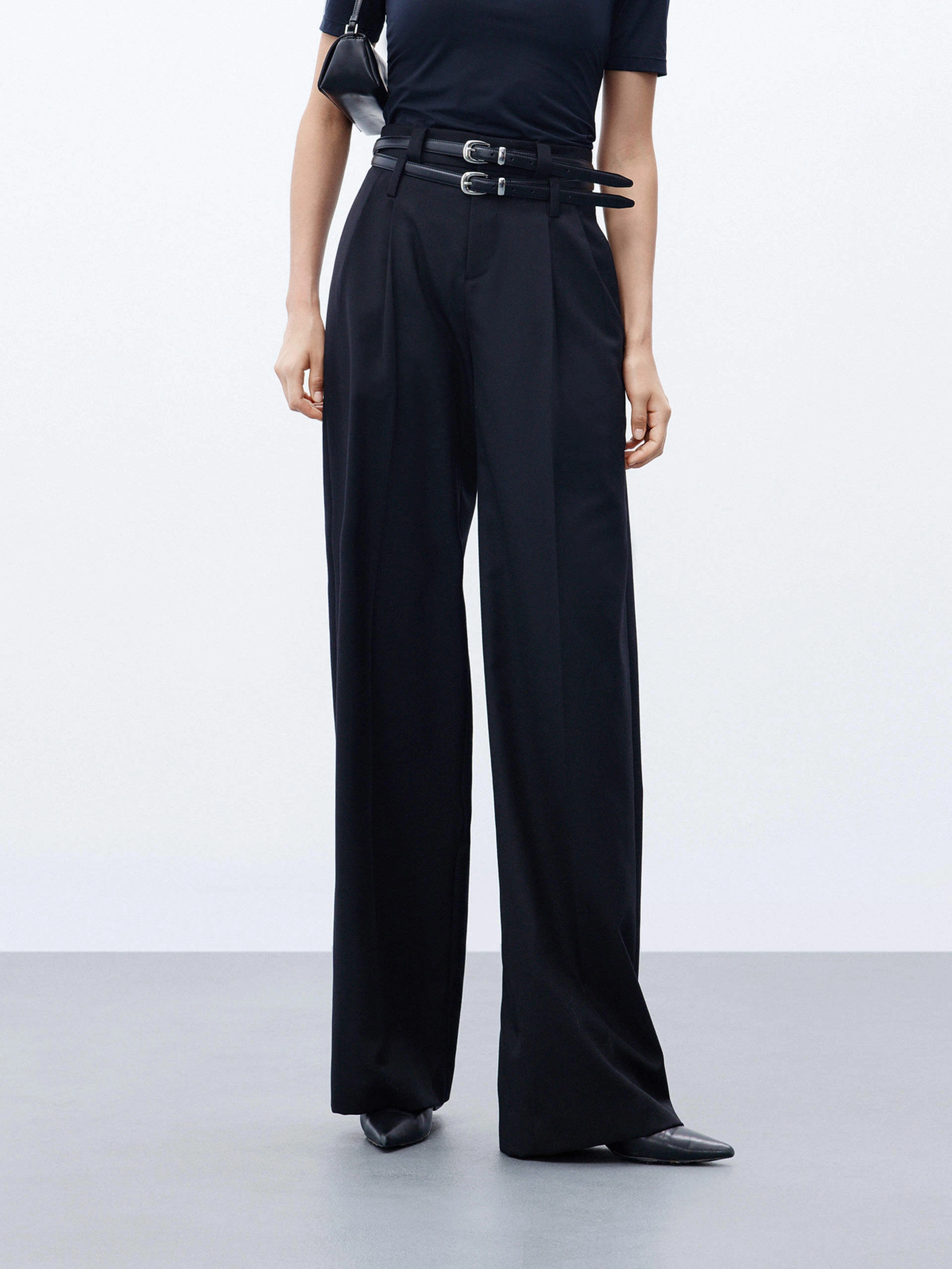 Metallic accents breath easy Wool Blend Pleated Pants